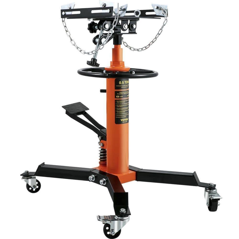 MSDGYYCDQJ05TZ25VV0 Transmission Jack 1100 lbs. Hydraulic Telescopic Floor Jack 2-Stage Stand w/ Foot Pedal 360-Degree Wheel for Garage Shop