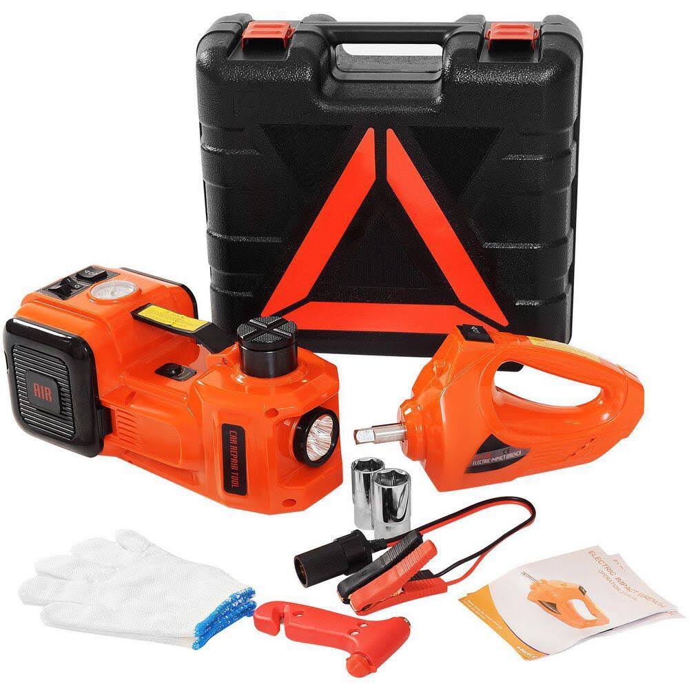 QJD5TDDQJDJCZBS01V0 Electric Jack 5T Electric Car Jack 12-Volt DC 11023 lbs. Scissor Jack w/Electric Impact Wrench LED Flashlight All in 1
