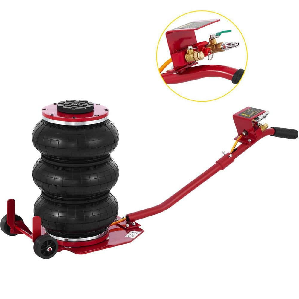 QJD3TQNSRED000001V0 Triple Bag Air Jack 3-Ton Pneumatic Car Jack 6600 lbs. Air Jack Portable Lifting Up to 16 in., Red