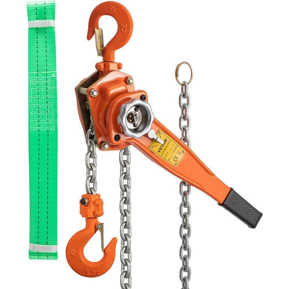 SBHLMBDDW15T6SL5NV0 1.5-Ton Lever Chain Hoist 3300 lbs. Cap Ratchet Puller with 20 ft. Lifting Height, 2 Heavy-Duty Steel Hooks with 1 Sling