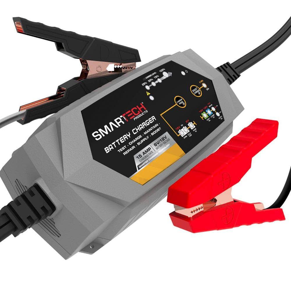 Smartech Products BC-15000 6-Volt/12-Volt 15 Amp Smart Automotive Battery Charger, Maintainer, Repairer, Tester with Advanced Desulphation Process