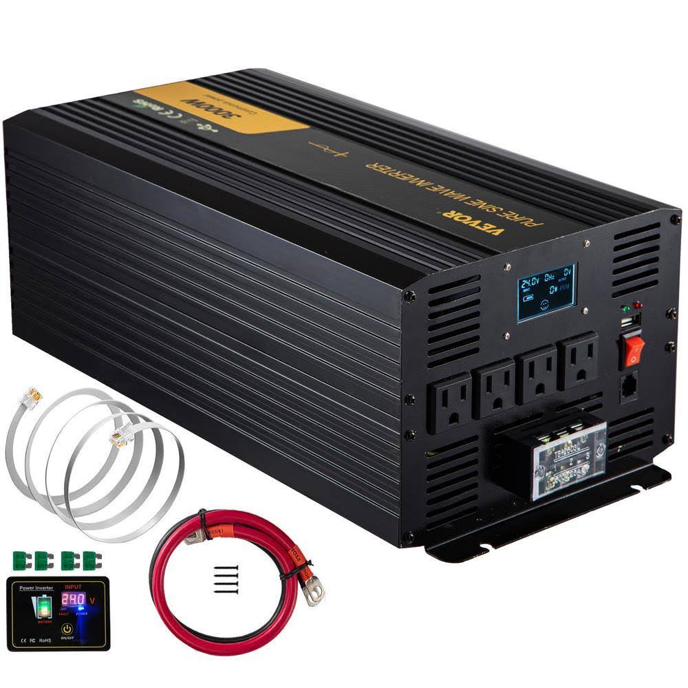 CZXNBQDMKWKDD7DV9 Pure Sine Wave Power Inverter 3000-Watt Car Inverter DC 24-Volt to AC 120-Volt with USB Port LCD Display Remote Control
