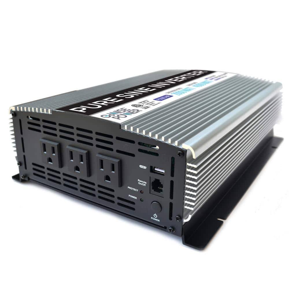 GoWISE USA PS1003 3-Outlet Pure Sine Wave Inverter 2,000-Watt Continuous/4,000-Watt Peak with 5-Volt USB Port