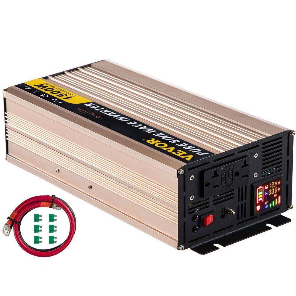 CZXNBQD1.5KW-SBMFV9 Pure Sine Wave Inverter 1500-Watt Car Power Converter DC 12-Volt to AC110-Volt with LCD Display USB Por for Car RV Truck