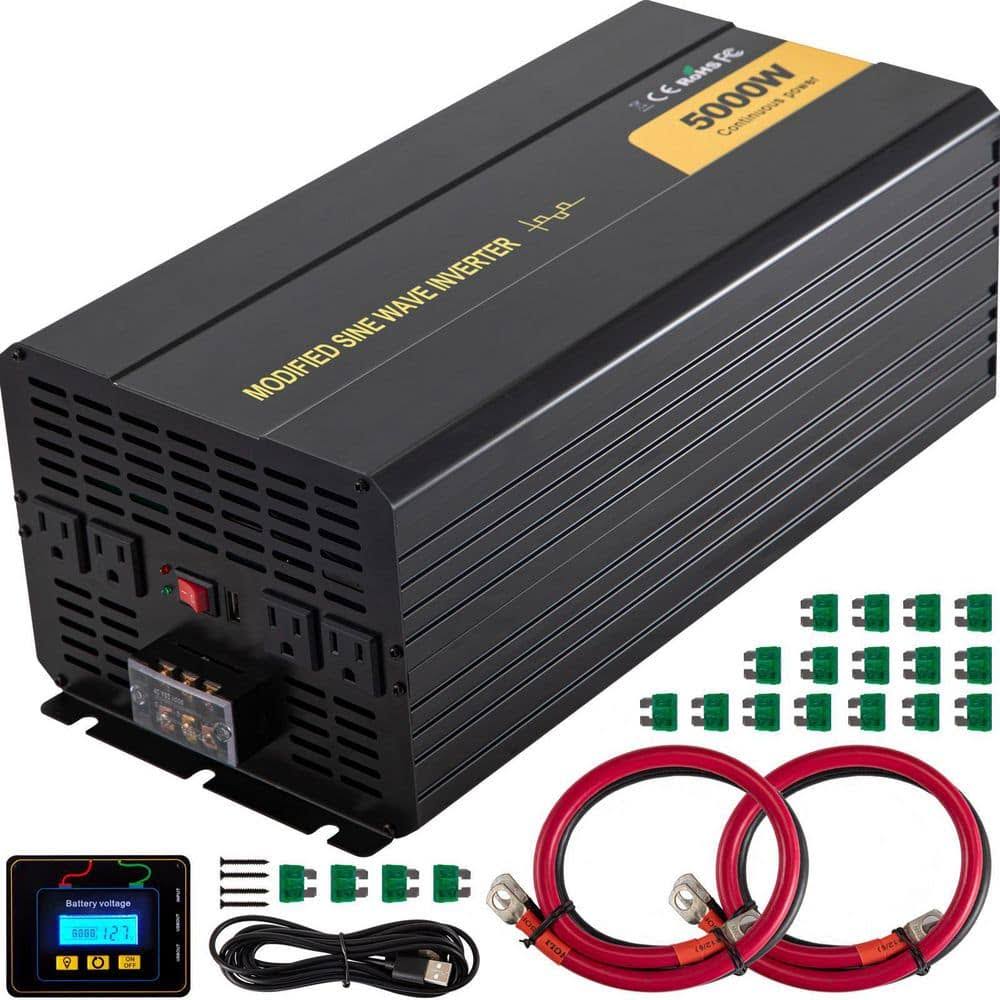 Car Power Converter 5000-Watt Modified Sine Wave Inverter DC12-Volt to AC120-Volt with LCD Remote Controller AC Outlets