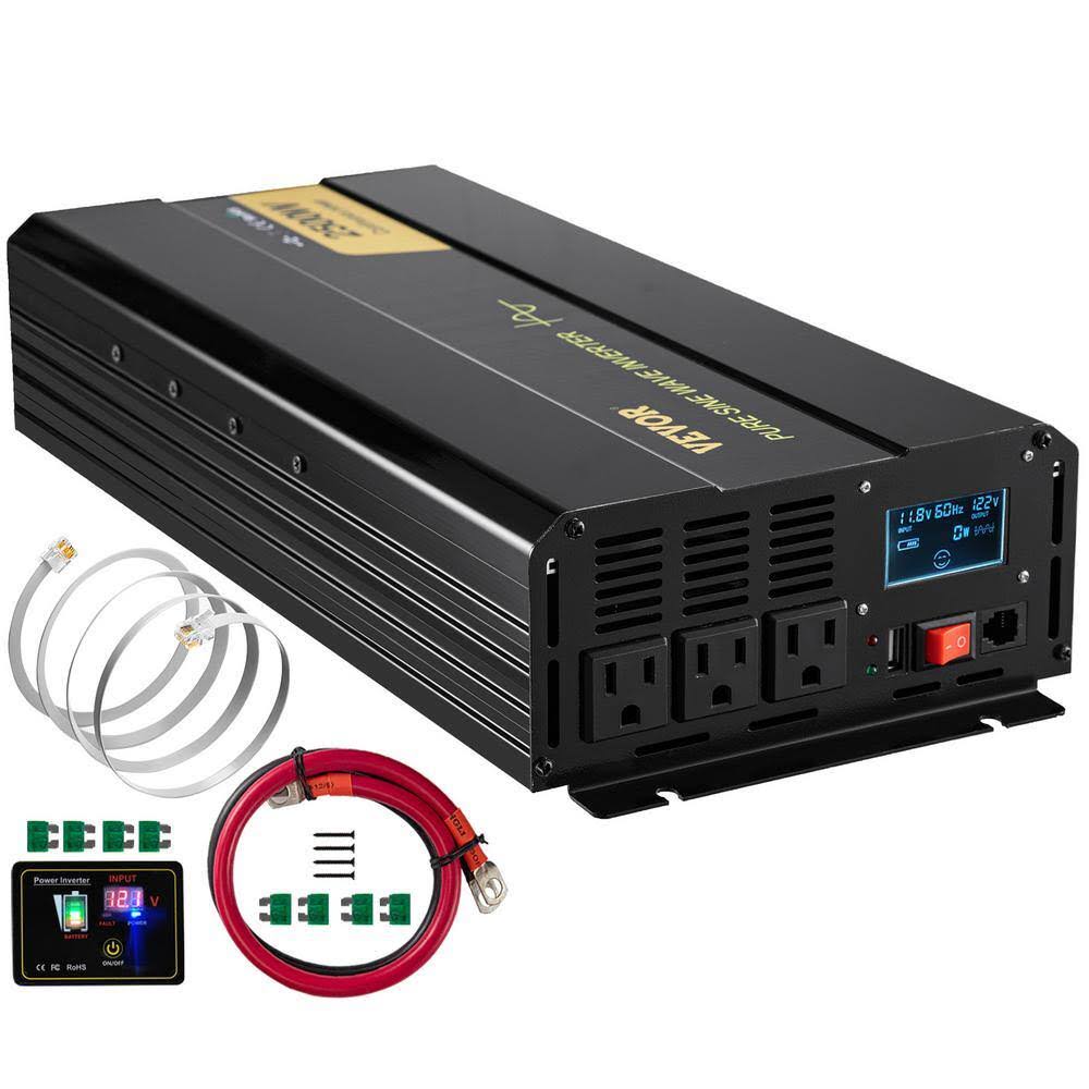 CZXNBQDMKWKDDF3BRV9 Pure Sine Wave Power Inverter 2500-Watt Car Inverter DC 12-Volt to AC 120-Volt with USB Port LCD Display Remote Control