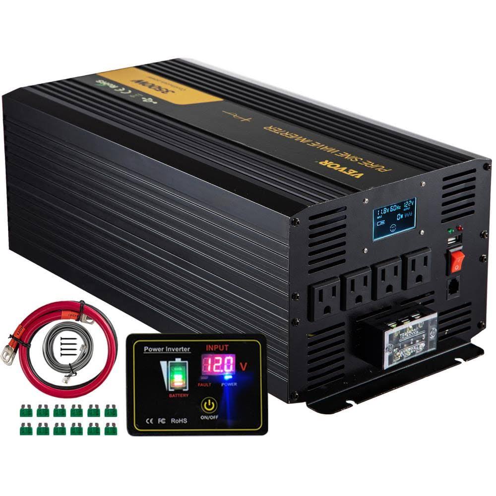 CZXNBQDMKWKDD5F35V9 Pure Sine Wave Power Inverter 3500-Watt Car Inverter DC 12-Volt to AC 120-Volt with USB Port LCD Display Remote Control