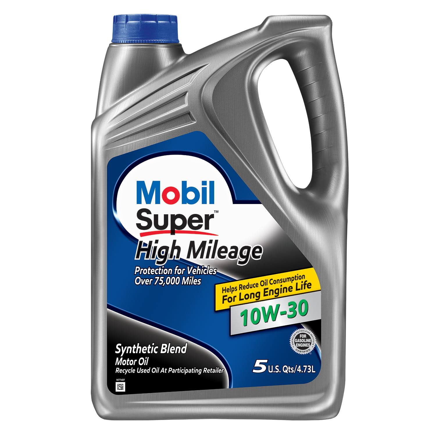 Mobil Super High Mileage Synthetic Blend Motor Oil 10W-30, 5 qt