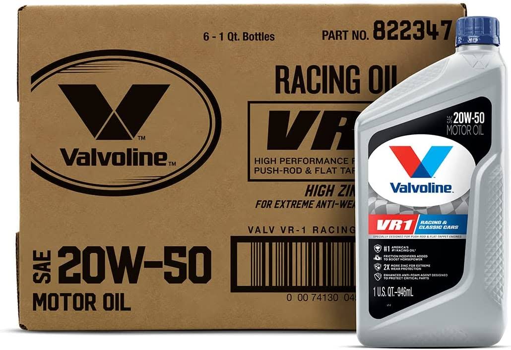 Valvoline VR1 Racing SAE 20W-50 High Performance High Zinc Motor Oil 1 QT, Case of 6 (822347)