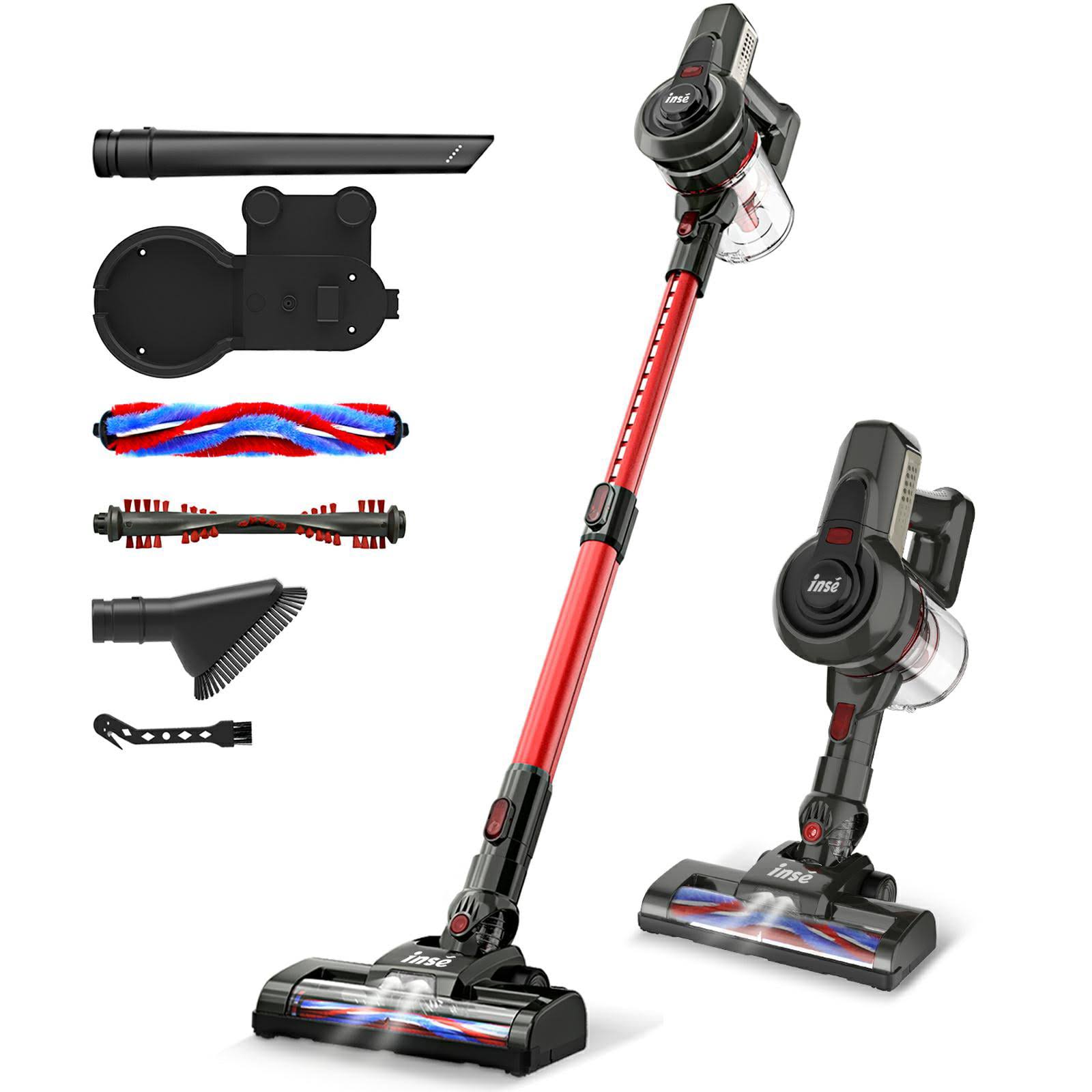 Cordless Vacuum Cleaner, 6-in-1 Rechargeable Stick Vacuum, 20kPa Powerful Lightweight Vacuum Cleaner up to 45 Mins Runtime, for Home Hard Floor Carpet Pet Hair, Red