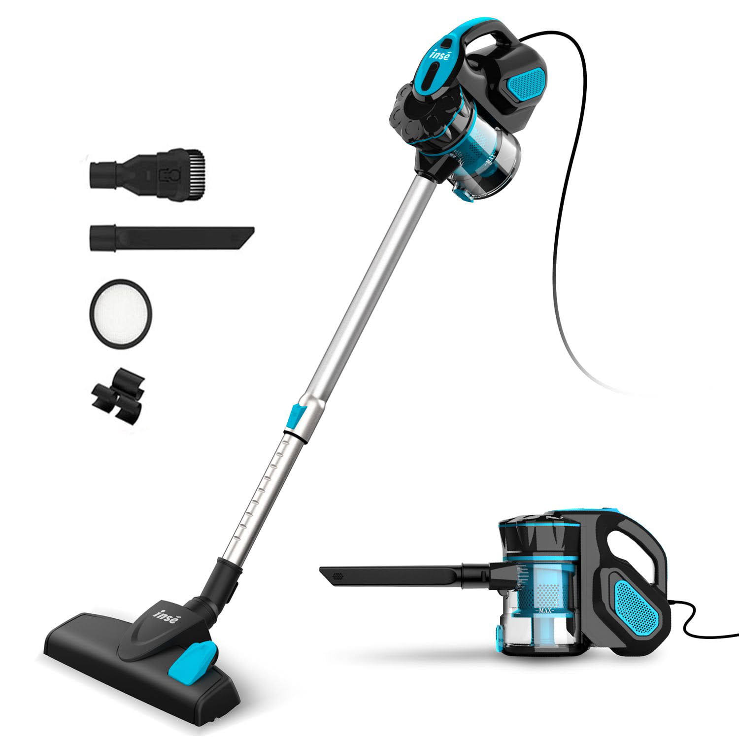 I5 Corded Vacuum Cleaner, Stick Vacuum Cleaner 18KPA Powerful Suction with 600W Motor, 3 in 1 Handheld Vacuum for Pet Hair Hard Floor Home   Blue