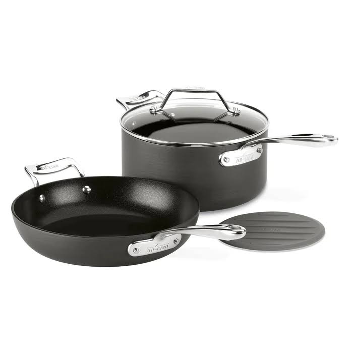 Essentials 3 Piece Hard-Anodized Aluminum Non Stick Cookware Set with Lids