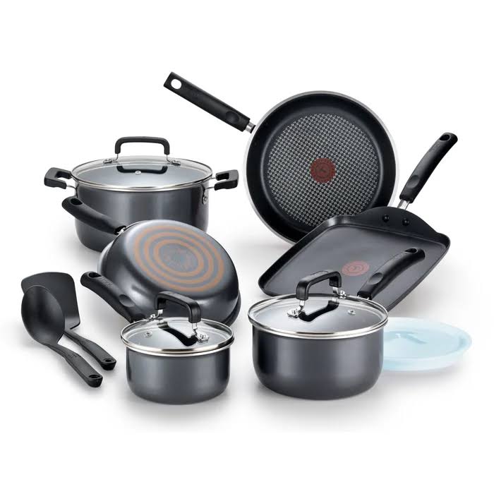 T-Fal Signature 12 Piece Aluminum Non Stick Cookware Set, Gray