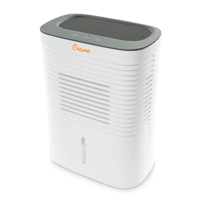 Crane  1.25-Pint 2-Speed Dehumidifier, Compact Portable Design, Effective Moisture Removal up to 300 Sq. Feet, 0.5 Gallon – 2 Liter Water Tank, White