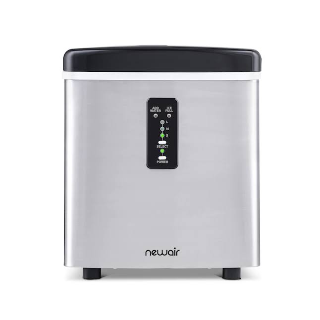 AI-100SS Portable Ice Maker 28 lb. Daily   Countertop Compact Design, 3 Size Bullet Shaped Ice, Stainless with Black Lid