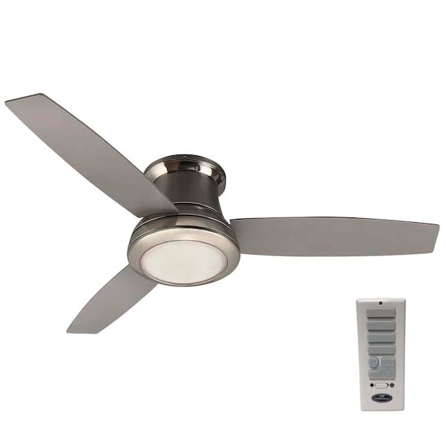 Sailstream 52-in Brushed Nickel Indoor Flush Mount Ceiling Fan with Light Remote (3-Blade)