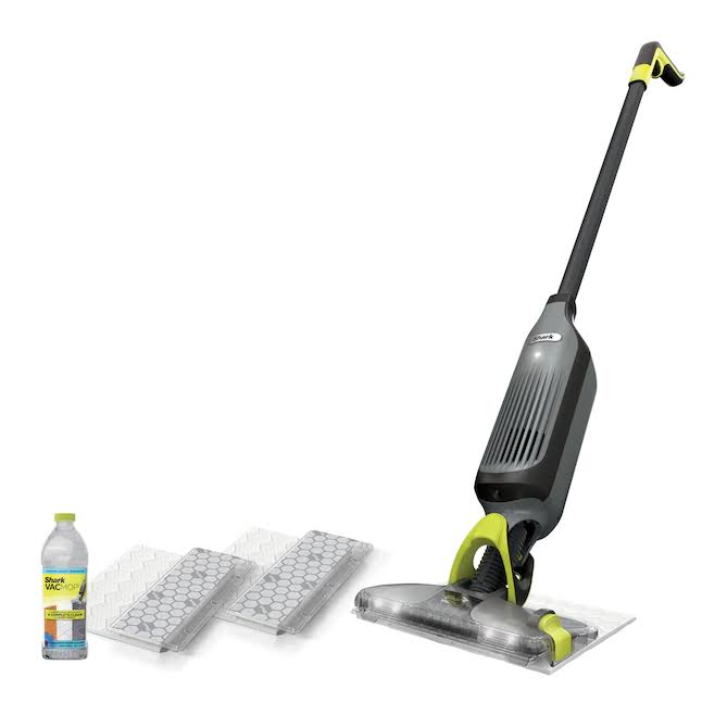 Cordless Wet/Dry Stick Vacuum, Features headlights and 2 disposable pads, 12-oz. of cleaner.