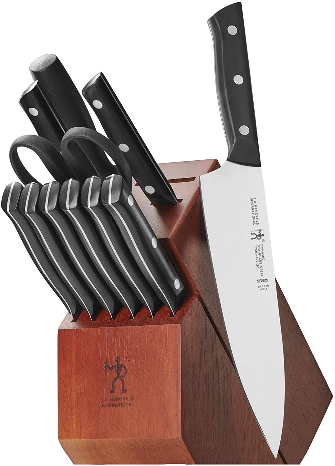 J.A. Henckels International Dynamic Kitchen Knife Set, 12-pc, Chef Knife Set, Knife Sharpener, Paring Knife, Utility Knife, Dark Brown