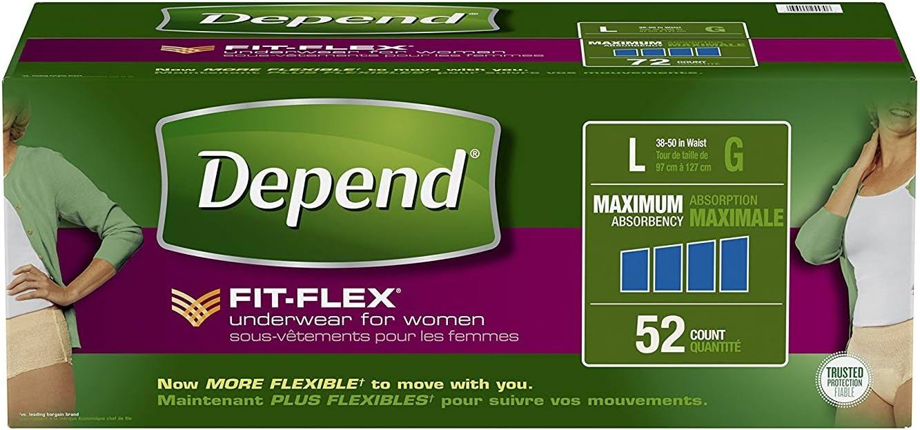 FIT-FLEX Incontinence Underwear for Women, Disposable, Maximum Absorbency, Large, Blush, 52 Count (2 Packs of 26) (Packaging May Vary)