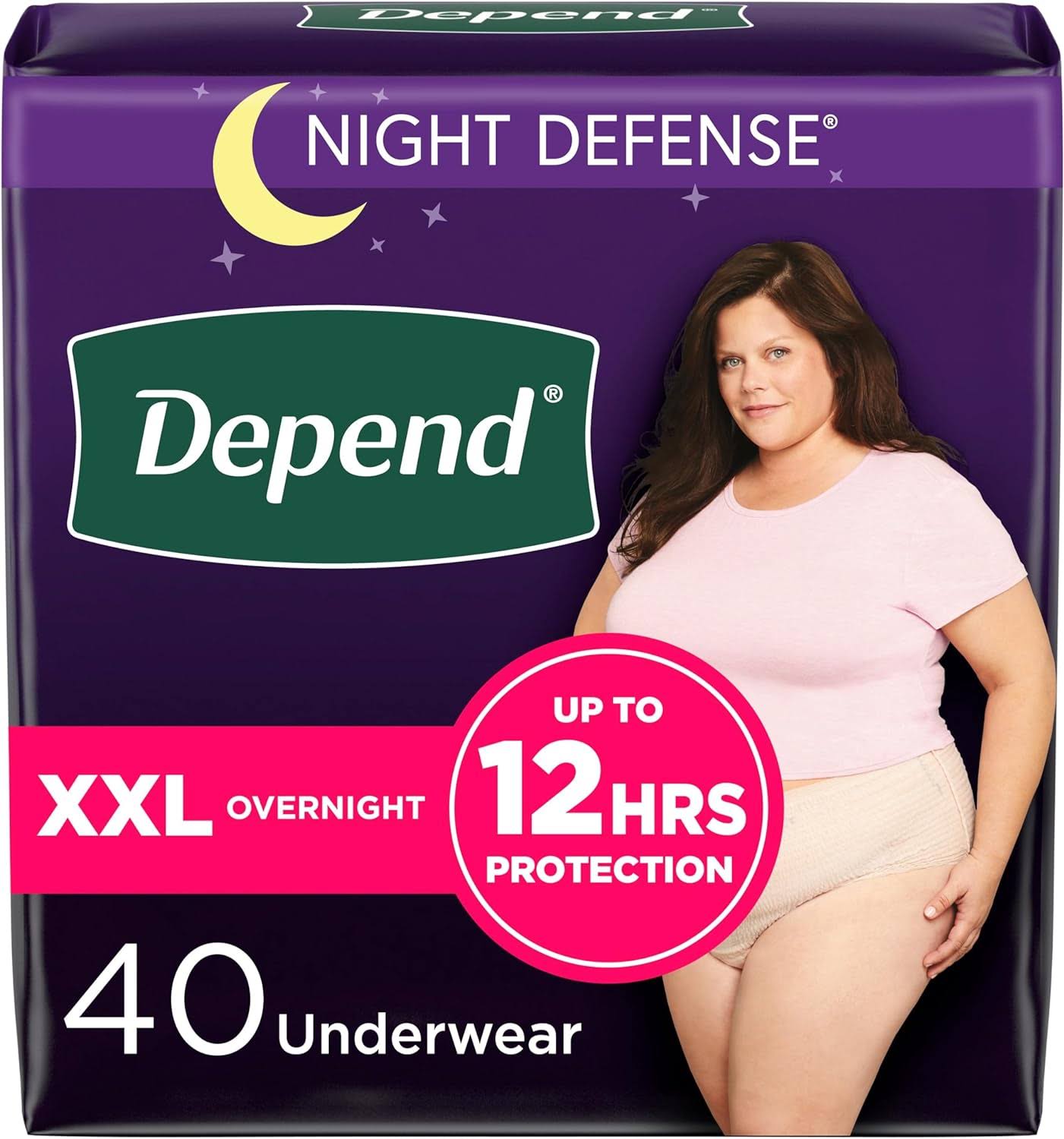 Night Defense Adult Incontinence   Postpartum Bladder Leak Underwear for Women, Disposable, Overnight, Extra-Extra-Large, Blush, 40 Count (4 Packs of 10), Packaging May Vary
