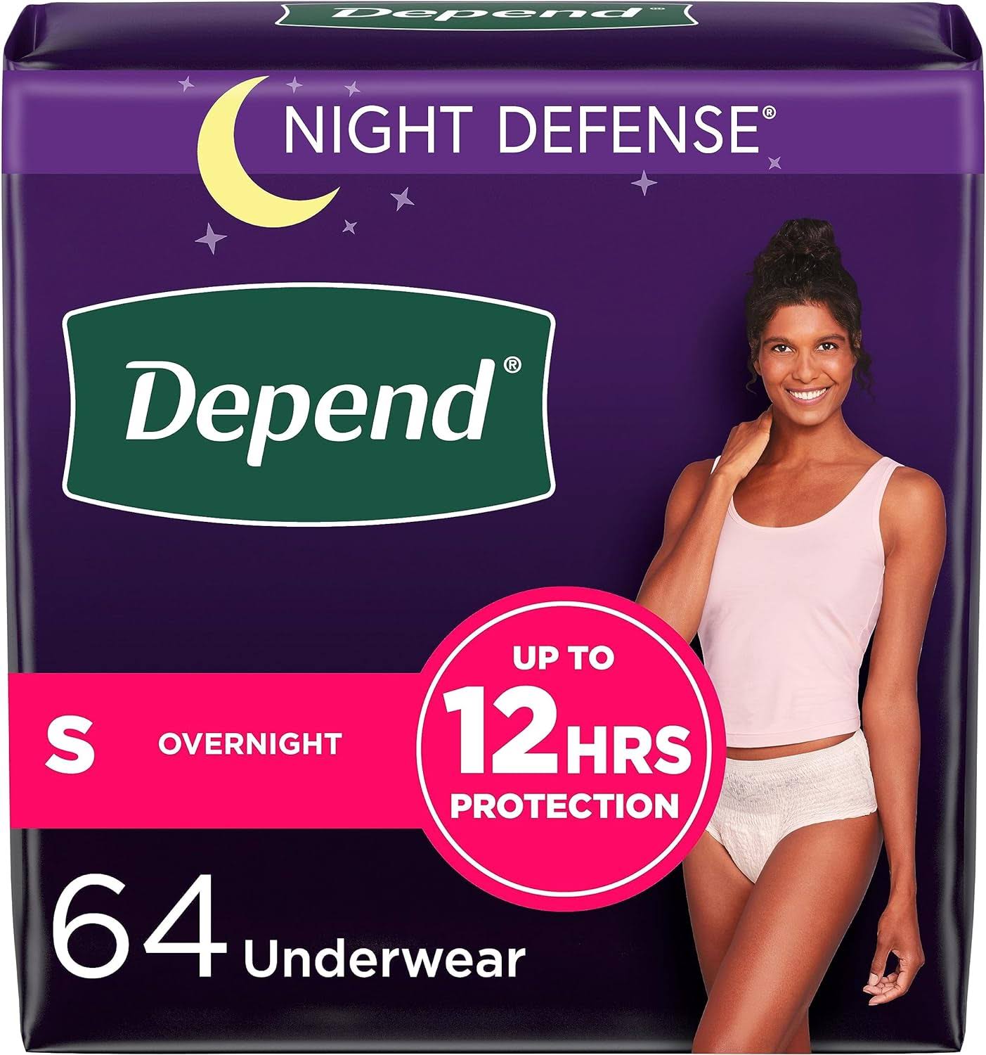 Night Defense Adult Incontinence   Postpartum Bladder Leak Underwear for Women, Disposable, Overnight, Small, Blush, 64 Count (4 Packs of 16), Packaging May Vary