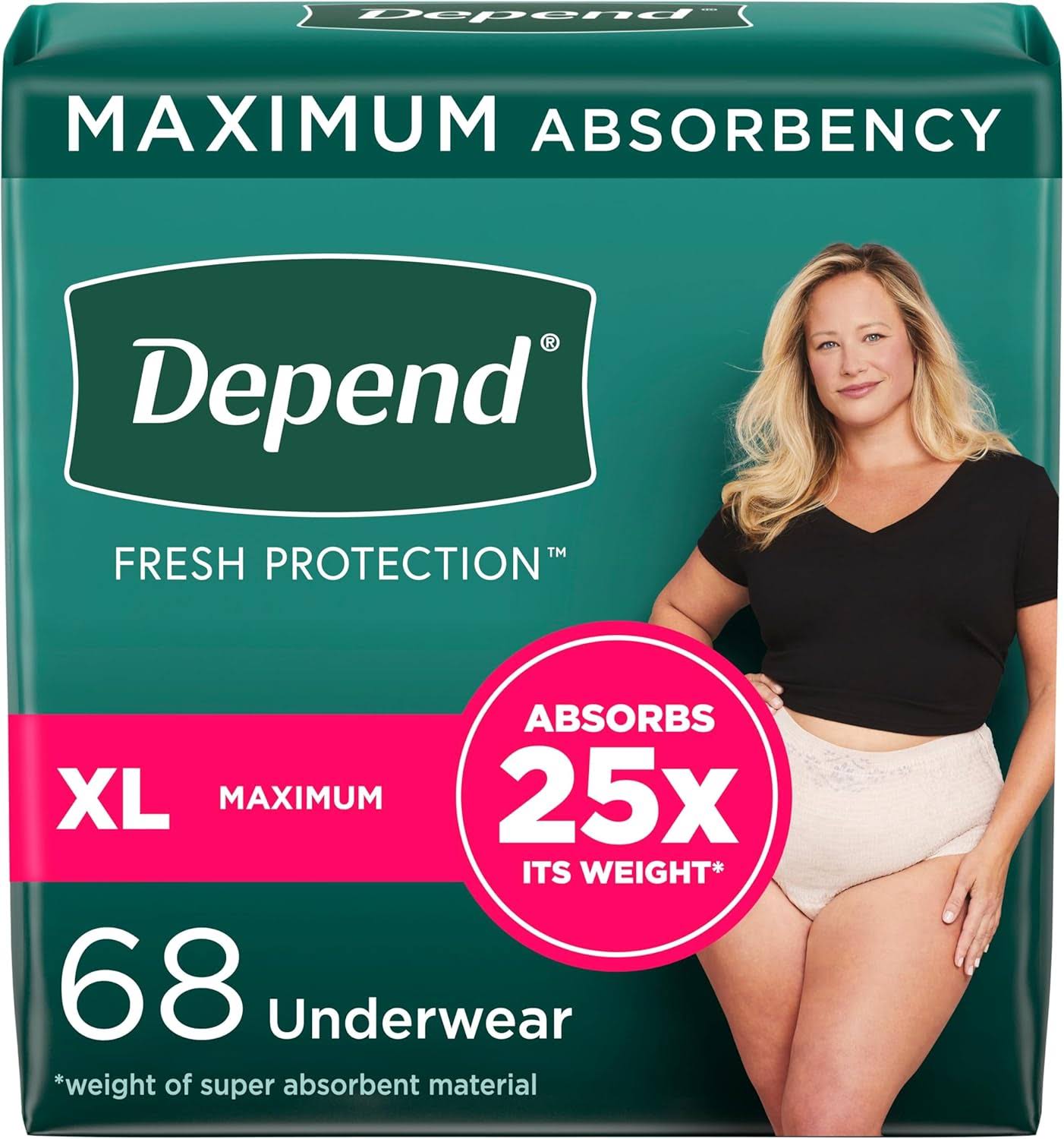 Fresh Protection Adult Incontinence   Postpartum Bladder Leak Underwear for Women, Disposable, Maximum, Extra-Large, Blush, 68 Count (2 Packs of 34), Packaging May Vary