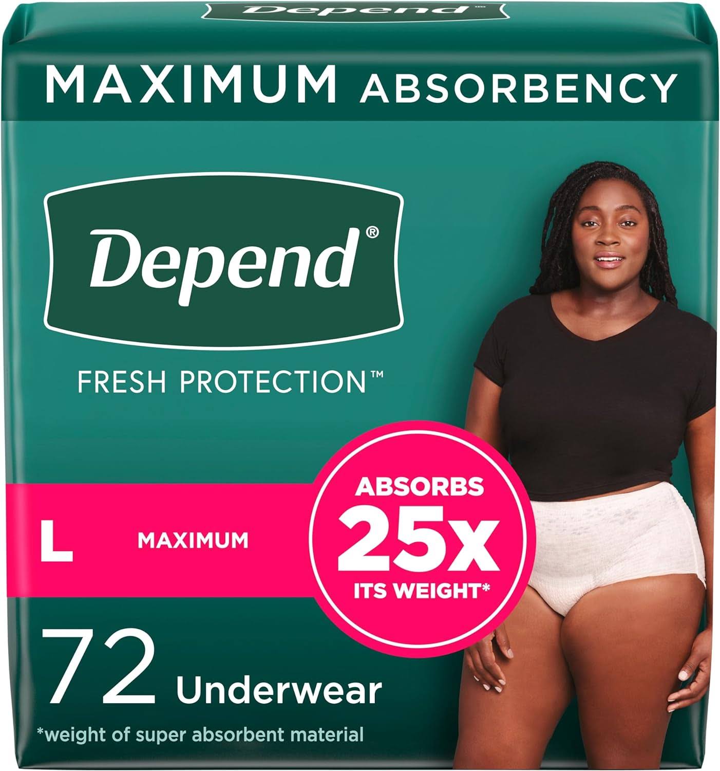 Fresh Protection Adult Incontinence   Postpartum Bladder Leak Underwear for Women, Disposable, Maximum, Large, Blush, 72 Count (2 Packs of 36), Packaging May Vary