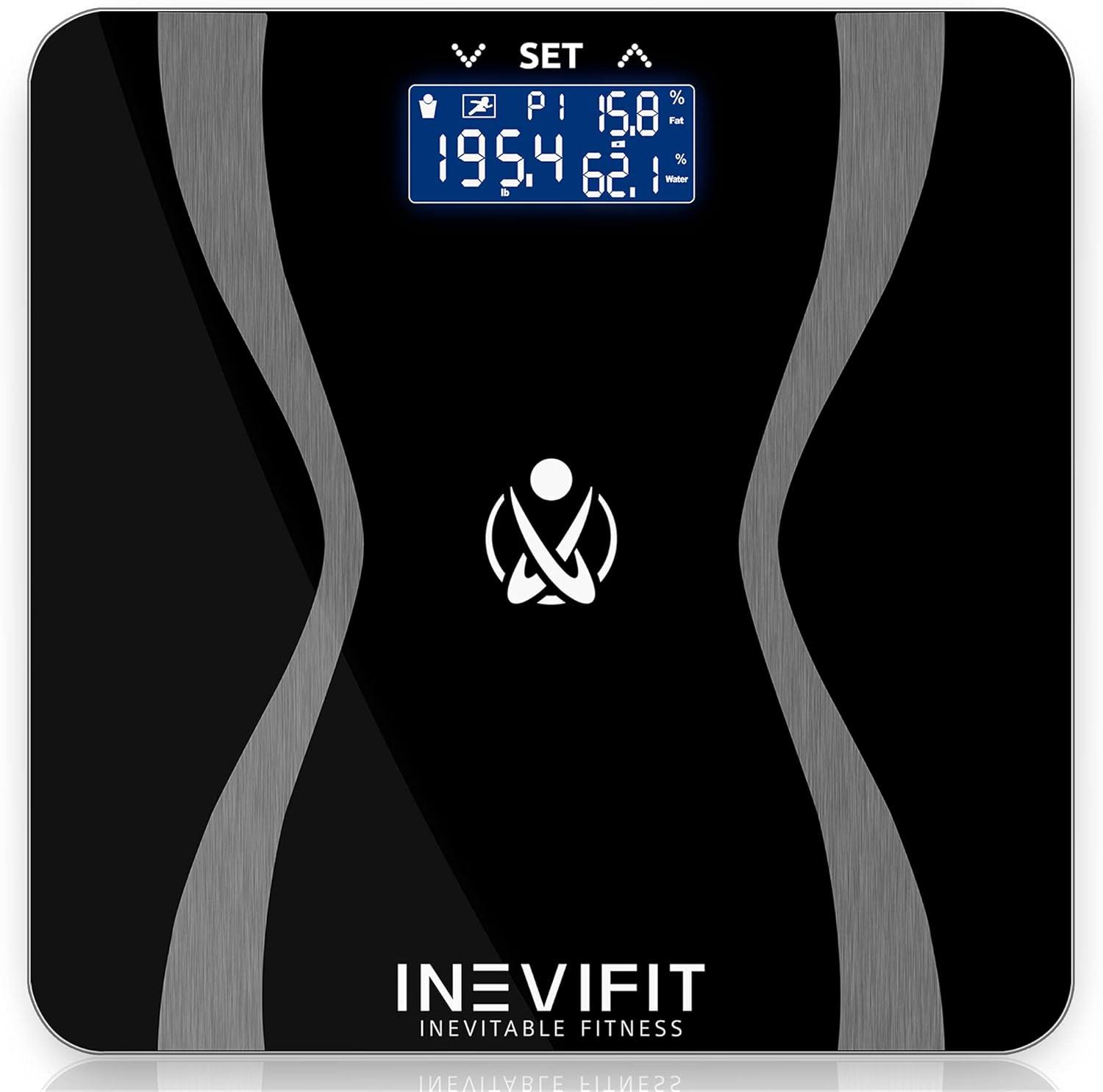 INEVIFIT BODY-ANALYZER SCALE, Highly Accurate Digital Bathroom Body Composition Analyzer, Measures Weight, Body Fat, Water, Muscle   Bone Mass for 10 Users. includes Batteries, Black