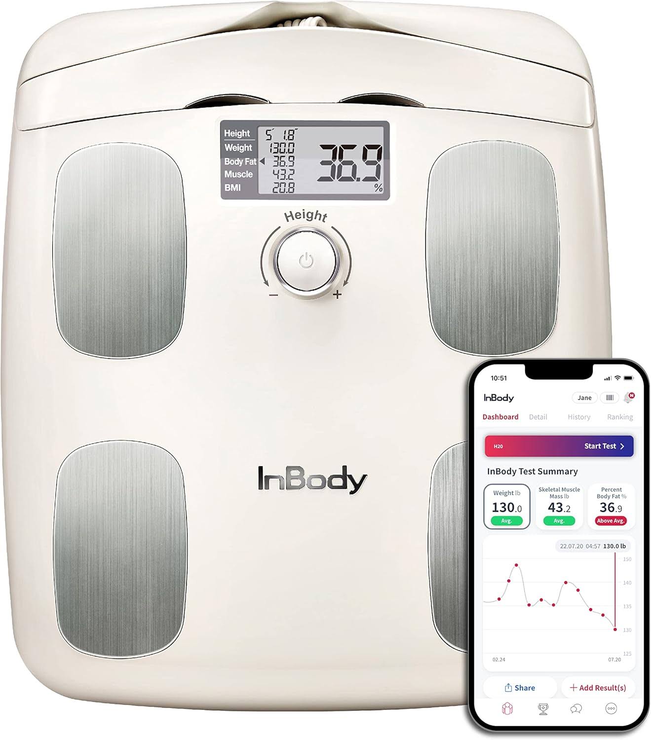 InBody Dial H20 Body Fat Scale   InBody Scale for Body Weight, Fat Percentage and Muscle Mass   Gym Accessory for Men   Women, Body Fat Measurement Device   Bluetooth-Connected, Oatmeal Beige