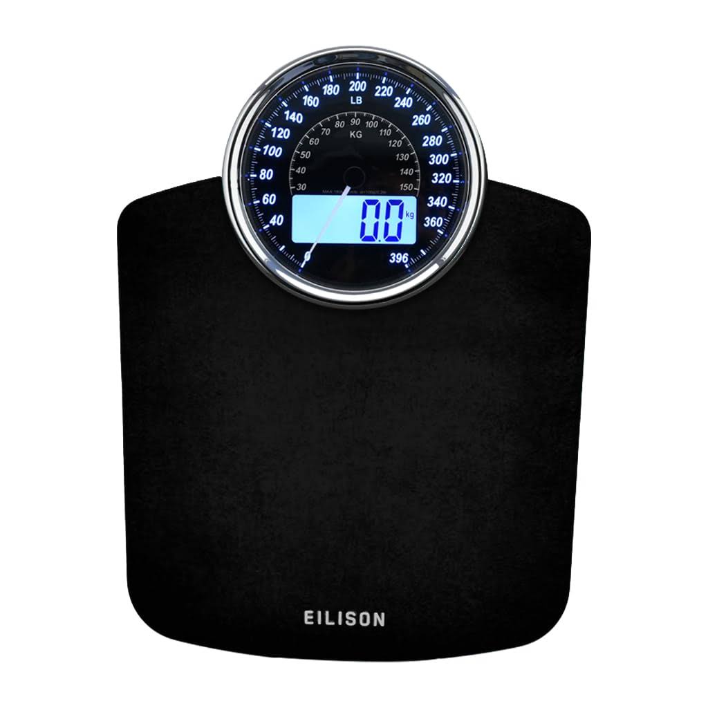 EILISON Highly Advance 2-in-1 Digital   Analog Weighing Scale for Body Weight-400lbs, 4 High Precison GX Sensor Accurate, Thick Tempered Glass, Extra Large Display (Black)