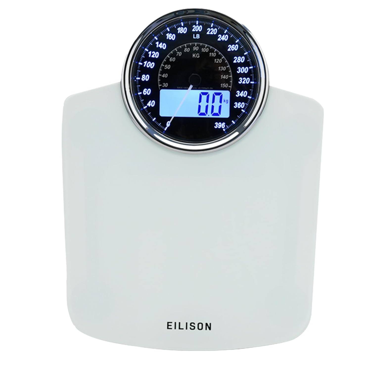EILISON Highly Advance 2-in-1 Digital   Analog Weighing Scale for Body Weight-400lbs, 4 High Precison GX Sensor Accurate, Thick Tempered Glass, Extra Large Display (White)