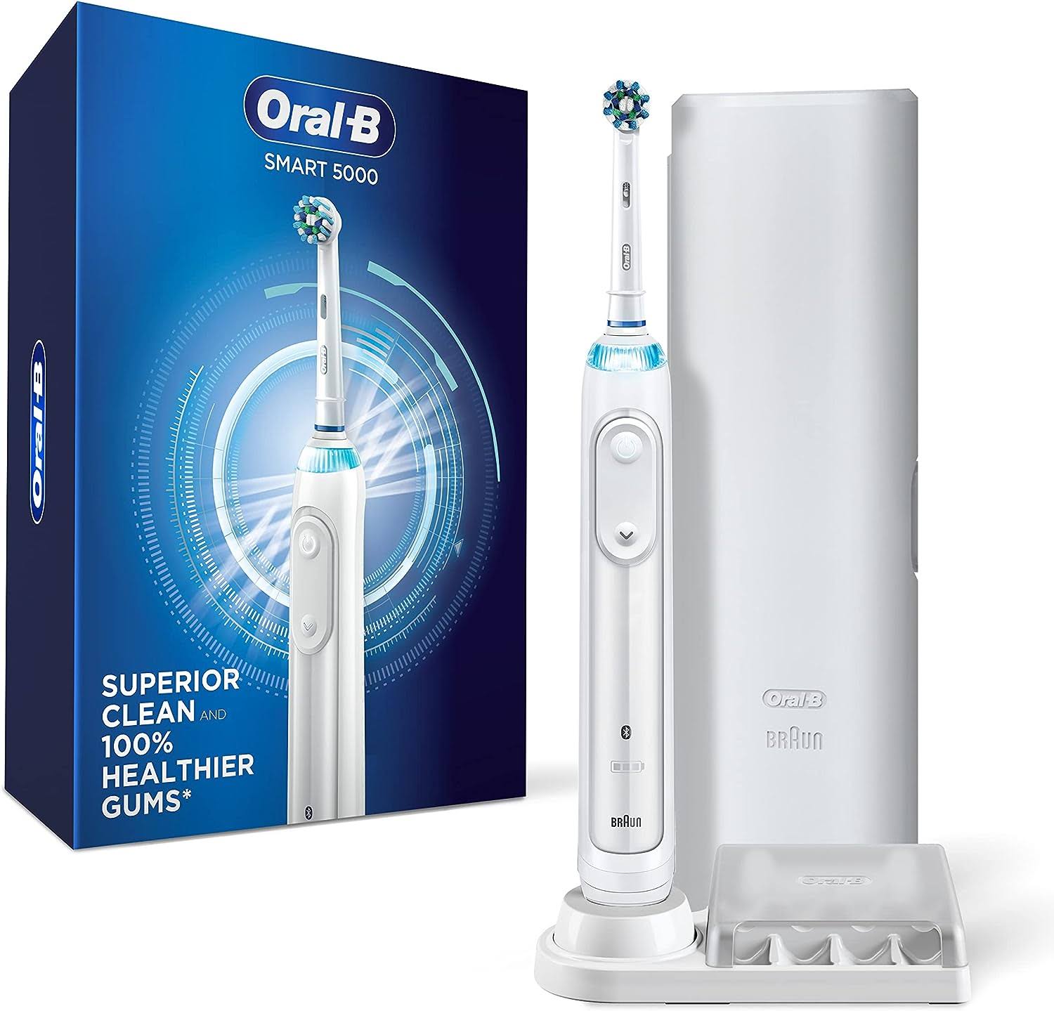 Pro 5000 Smartseries Power Rechargeable Electric Toothbrush with Bluetooth Connectivity, White Edition
