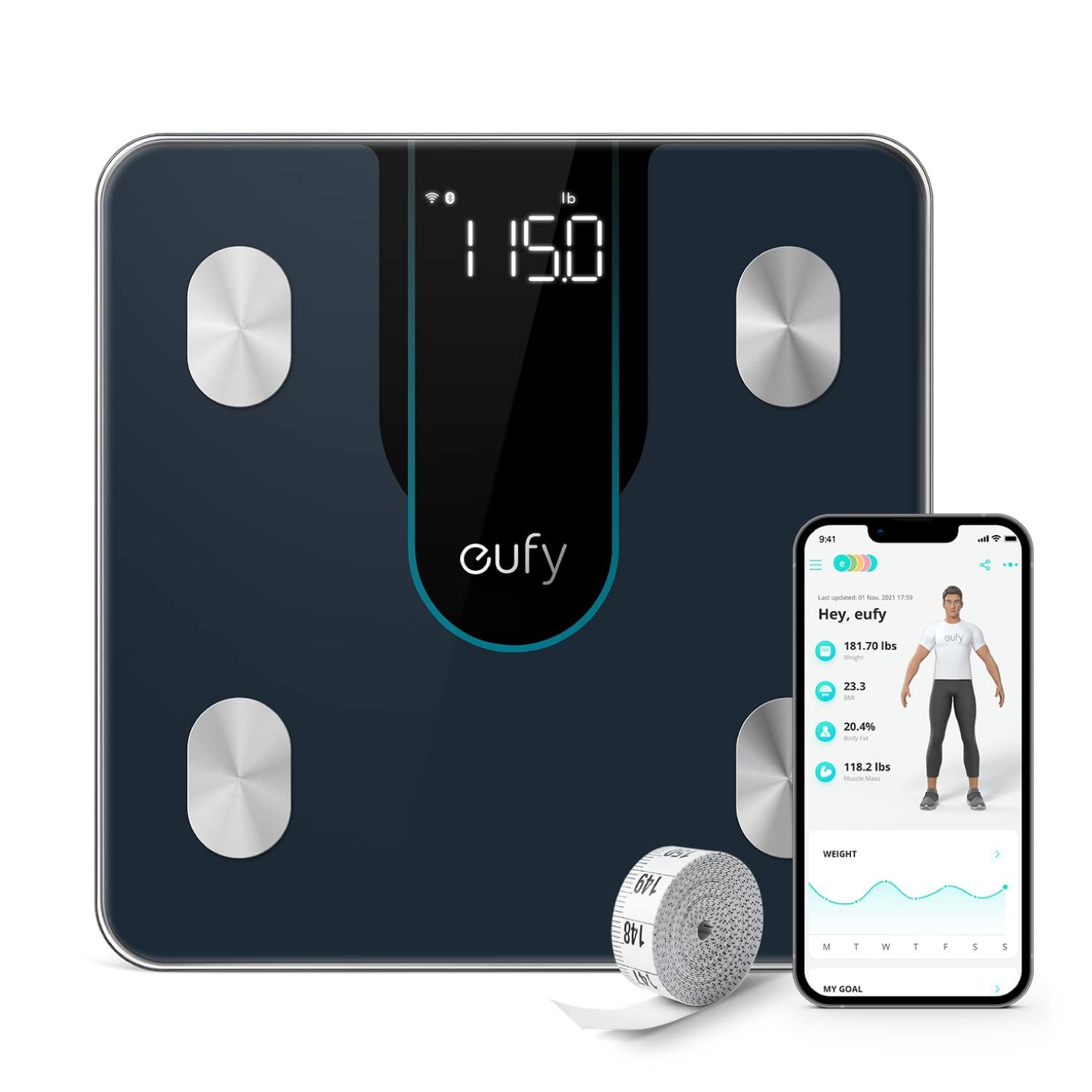 Smart Scale P2, Digital Bathroom Scale with Wi-Fi, Bluetooth, 15 Measurements Including Weight, Body Fat, BMI, Muscle   Bone Mass, 3D Virtual Body Mod, 50 g/0.1 lb High Accuracy, IPX5 Waterproof