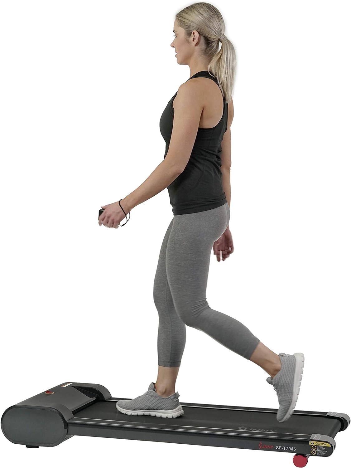 Sunny Health   Fitness Slim Walking Pad Treadmill for Under Desk or Home Office w/Optional Arm Exercisers or Automated Desk