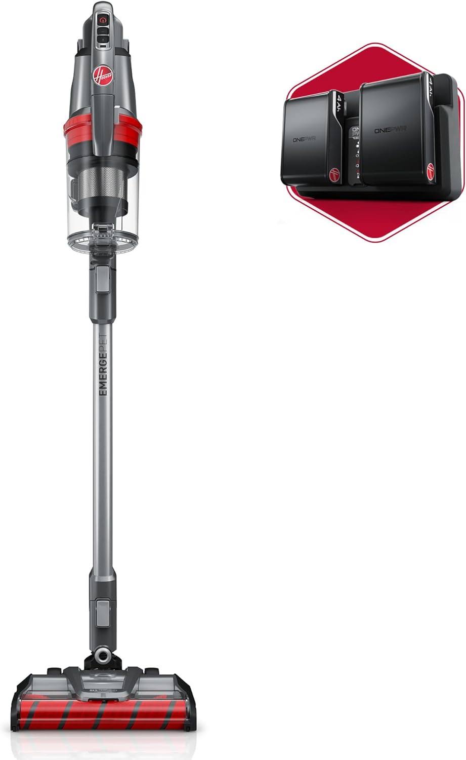 ONEPWR WindTunnel Emerge Pet+ Cordless Lightweight Stick Vacuum with All-Terrain Dual Brush Roll, 2 Batteries Included, BH53603VE, Silver