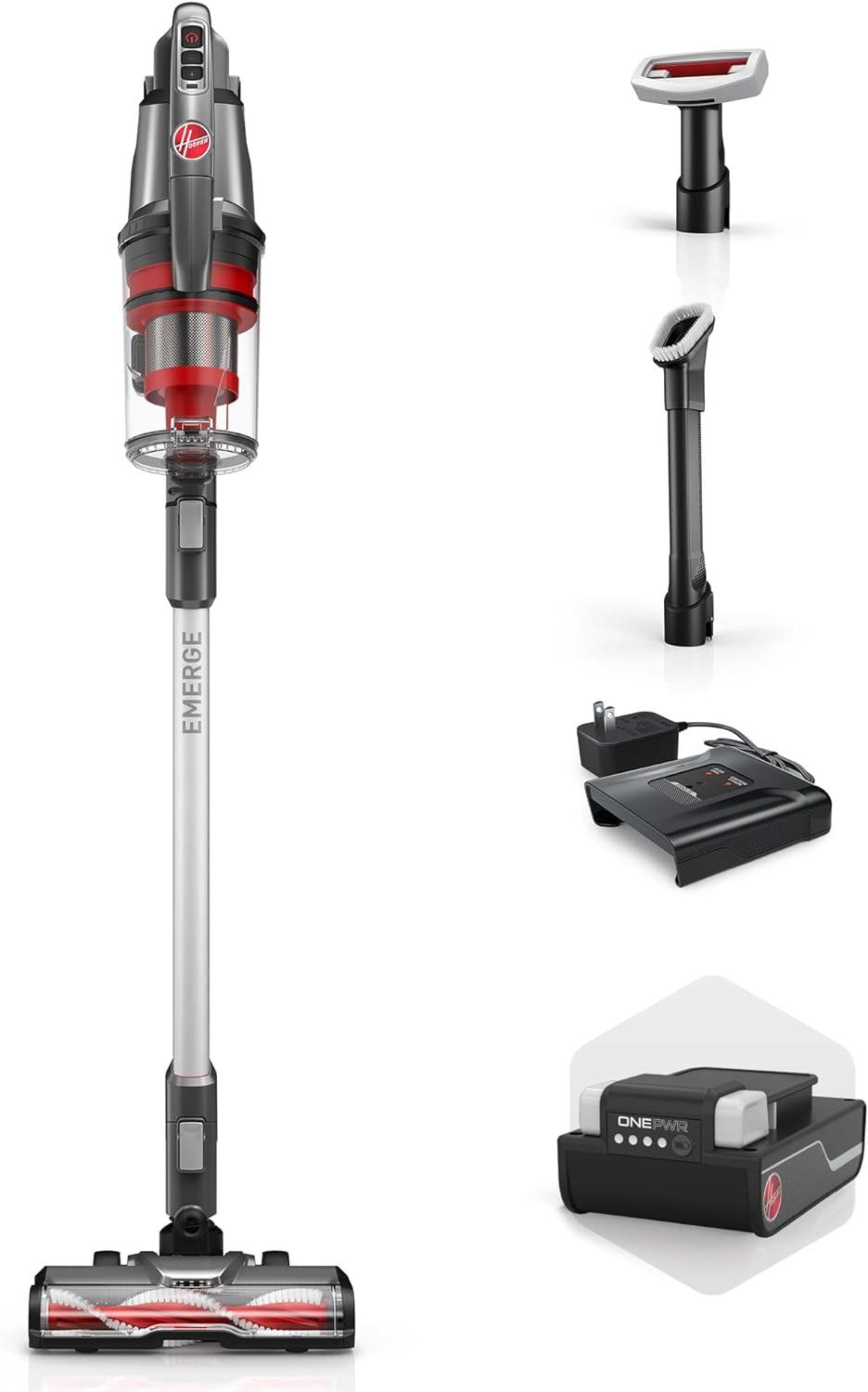 ONEPWR WindTunnel Emerge Cordless Lightweight Stick Vacuum Cleaner, with Above Floor Cleaning, Multi-Surface Brush Roll, Self-Standing, Powerful Suction, BH53605V, Silver
