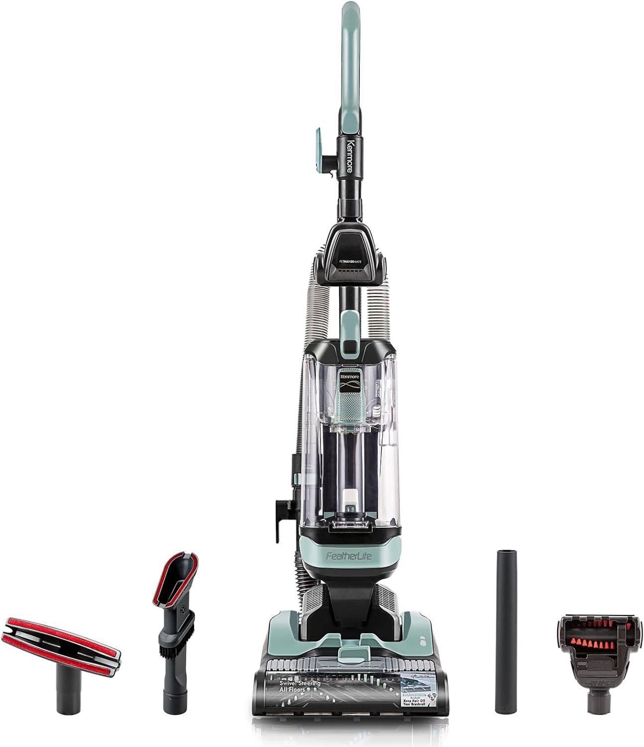 DU1275 Bagless Upright Vacuum Lightweight Carpet Cleaner with 4 Height Adjustment, Hair Eliminator brushroll, Pet HandiMate   2 Cleaning Tools, Light Green