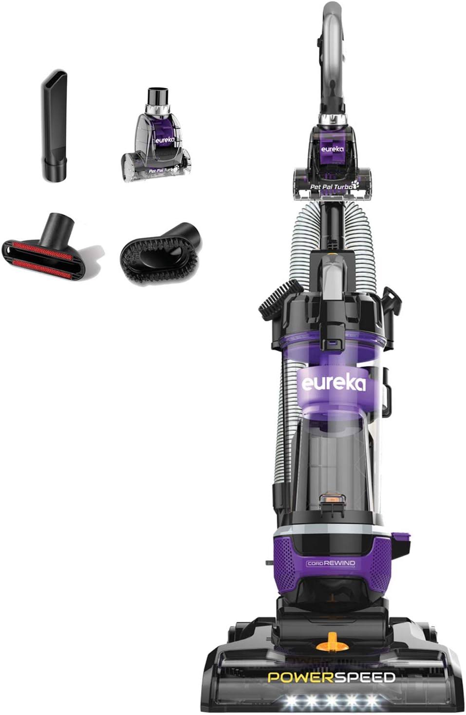 Pet Home, Bagless Cleaner Swivel Steering Powerful Lightweight Upright Vacuum Carpet and Floor, PowerSpeed NEU202 with Automatic Cord Rewind, Purple