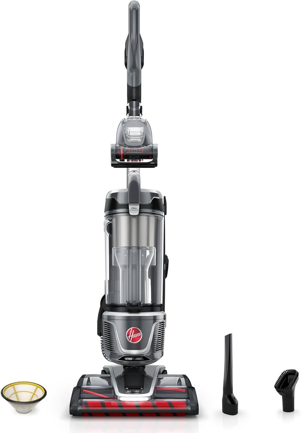 WindTunnel All-Terrain Dual Brush Roll Bagless Upright Vacuum Cleaner Machine, for Carpet and Hard Floor, Strong Suction with Versatile Tools, HEPA Media Filter, UH77200V, Silver