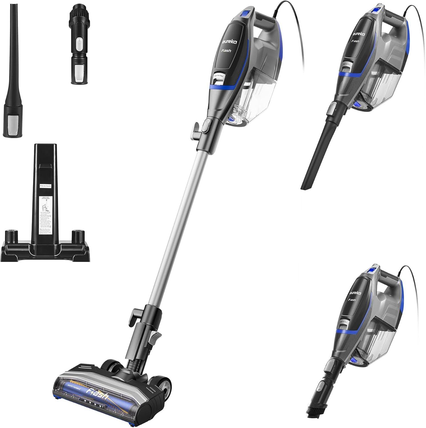 Corded Stick Home Pet Hair Lightweight Vacuum Cleaner with Powerful Suction for Carpet Tile and Hard Floor, NES520BL 2-in-1 Flash Handheld Vac, Blue
