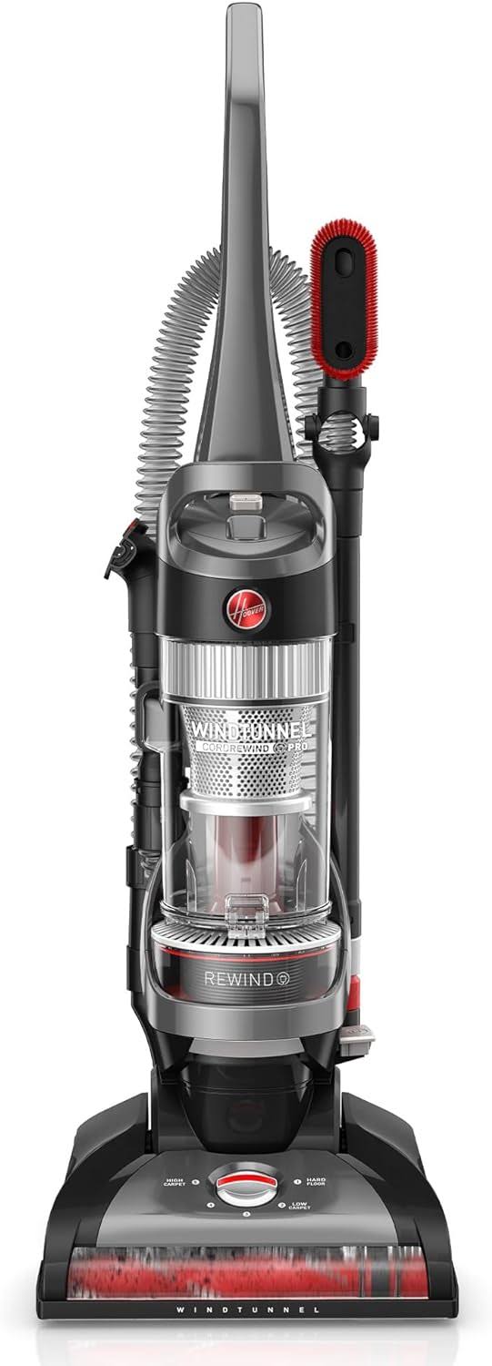 WindTunnel Cord Rewind Pro Bagless Upright Vacuum Cleaner, For Carpet and Hard Floors, UH71300V, Black, UH71300