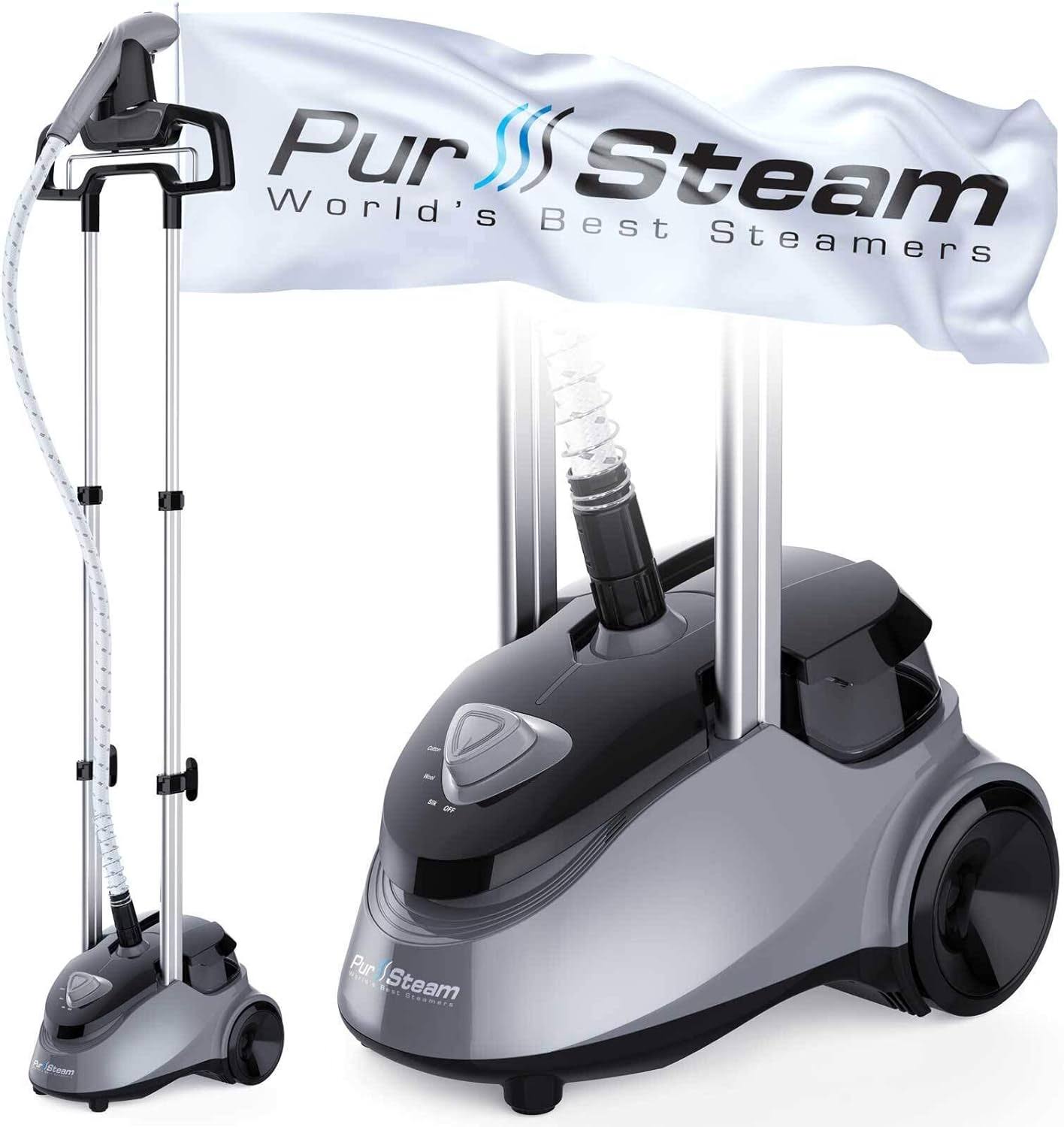 PurSteam Standing Garment Steamer with Wheels, 1h+ of Continuous Steam, Ironing Board