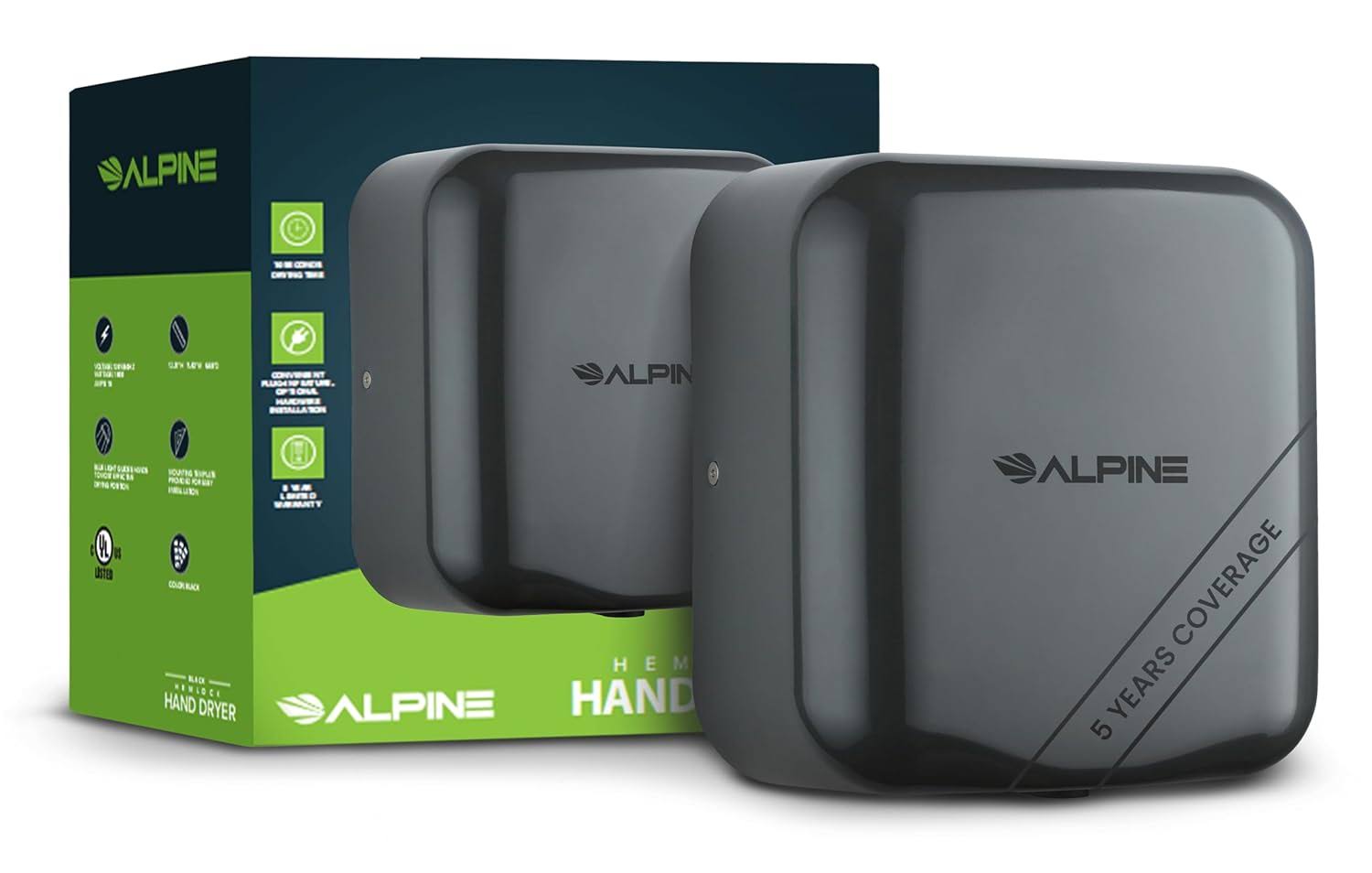 Alpine Automatic Hand Dryers for Bathrooms Commercial High Speed 110-120V Stainless Steel Electric Hand Dryer, Plug In   Hardwire Options with Air Filter, ADA   UL Compliant   5 Years Coverage (Grey)