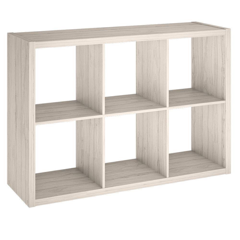 4569 30 in. H x 43.82 in. W x 13.50 in. D Bleached Walnut Wood Large 6- Cube Organizer