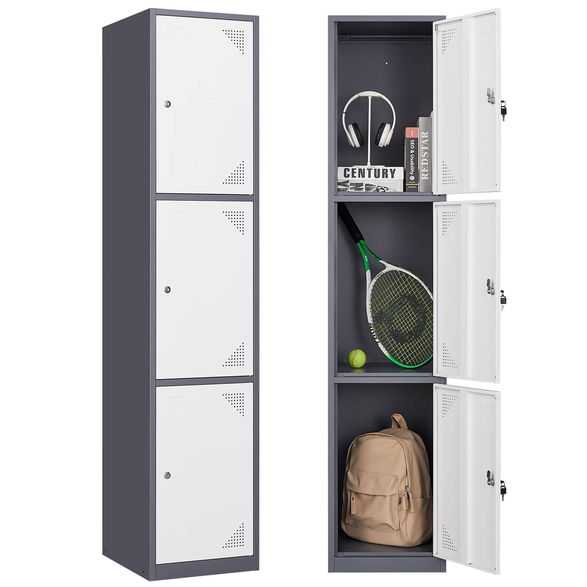 Fesbos Metal Locker 3 Lockable Door,71  Tall Steel Storage Cabinet for School Office Gym Home Employees Staff Sundries Room