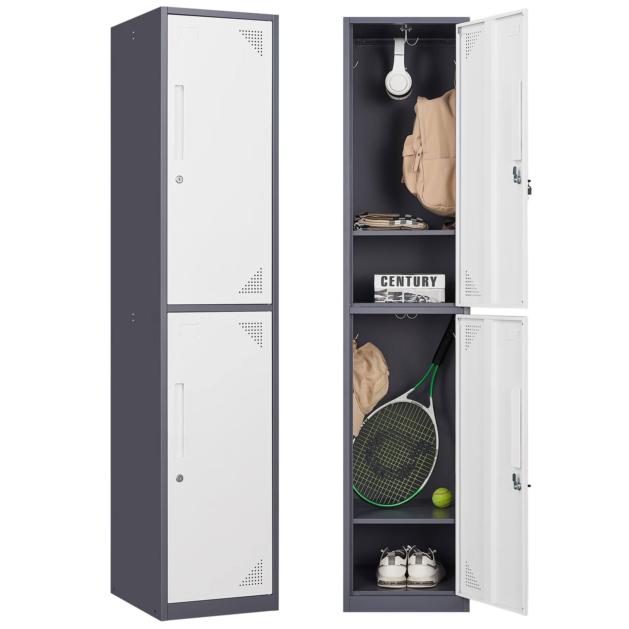 Fesbos Metal Locker 2 Lockable Door,71  Tall Steel Storage Cabinet for School Office Gym Home Employees Staff Sundries Room