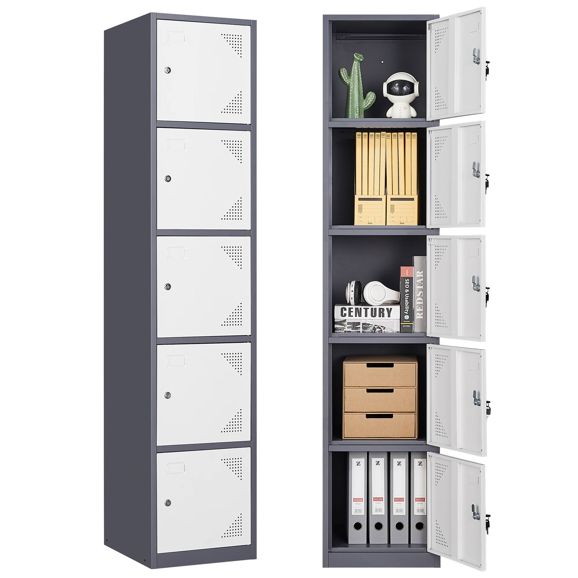 Fesbos Metal Locker 5 Lockable Door,71  Tall Steel Storage Cabinet for School Office Gym Home Employees Staff Sundries Room
