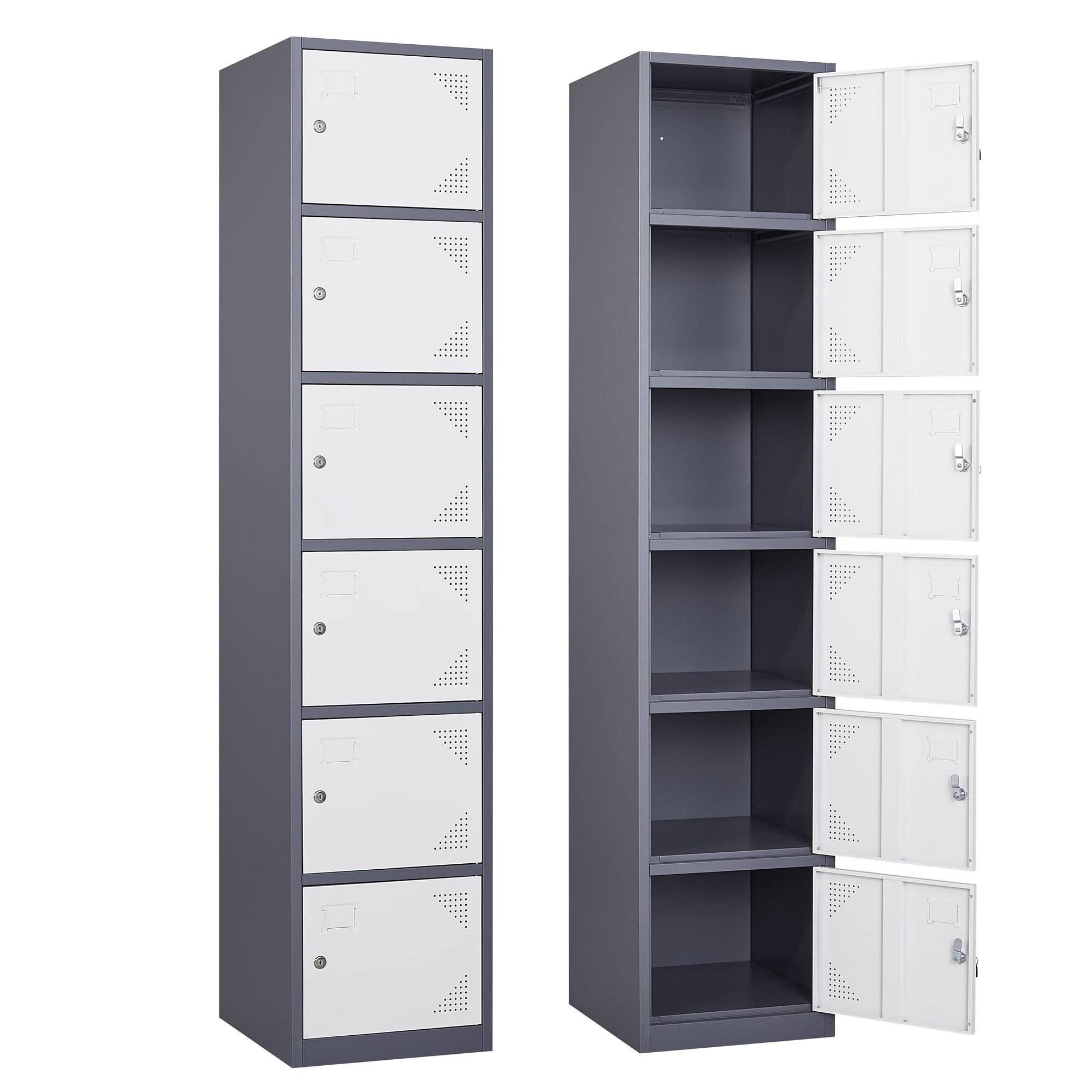 Fesbos Metal Locker 6 Lockable Door,71  Tall Steel Storage Cabinet for School Office Gym Home Employees Staff Sundries Room