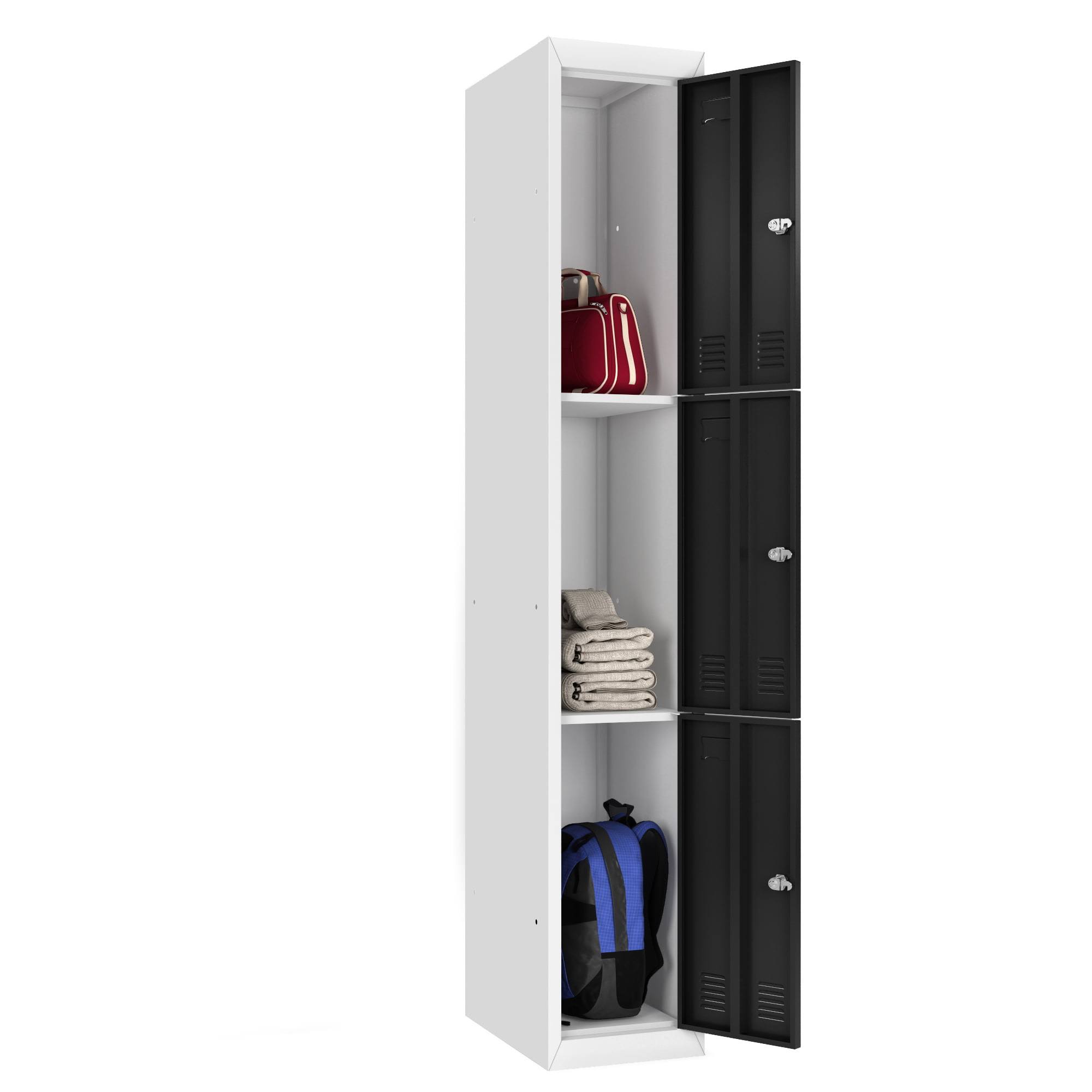 GANGMEI 3 Tier Metal Storage Locker for School, Gym, Home, Office, Steel Locker Cabinet with 3 Doors, Assembly Required閿涘湢ock Not Included閿