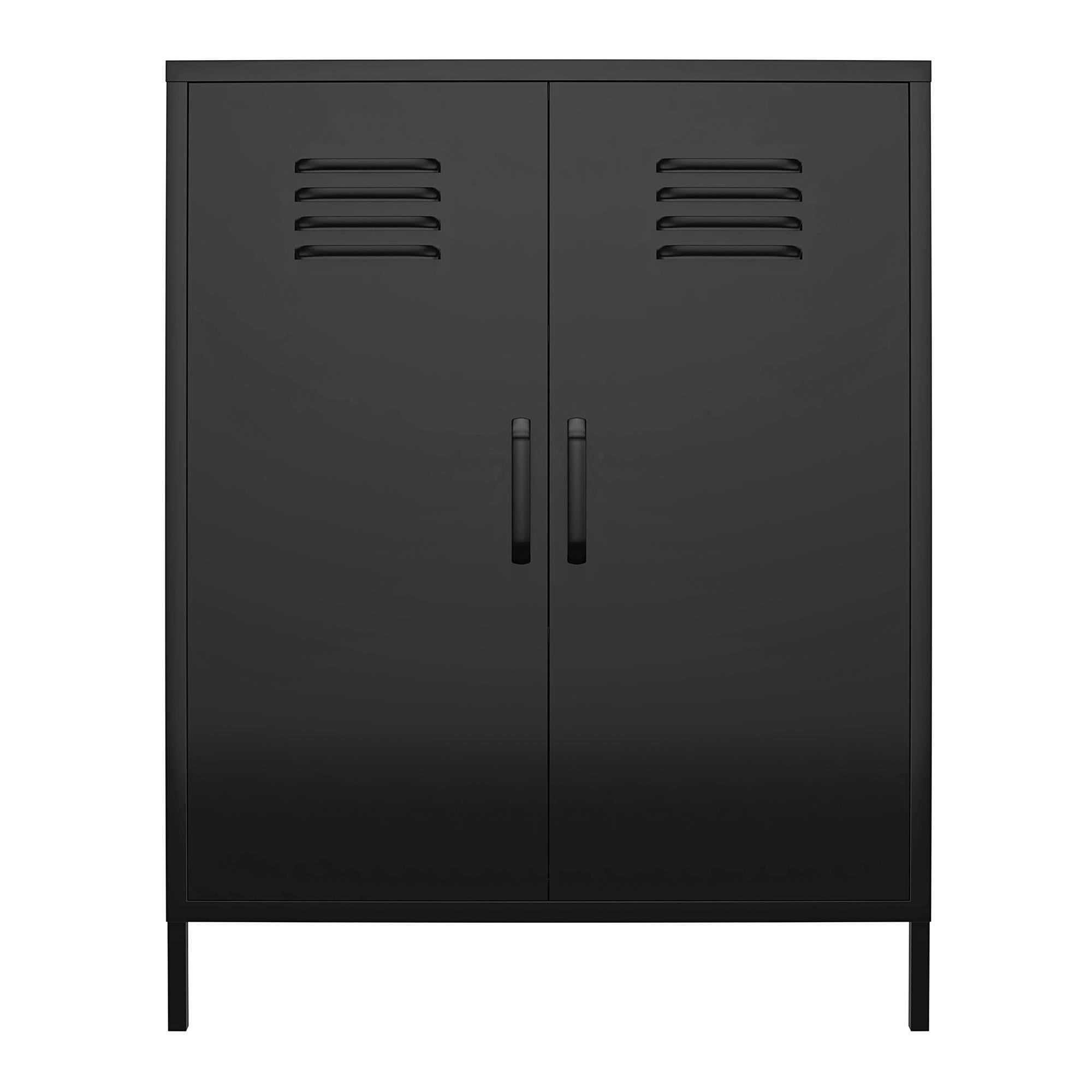 Shadwick 2 Door Metal Locker Style Accent Storage Cabinet, Black